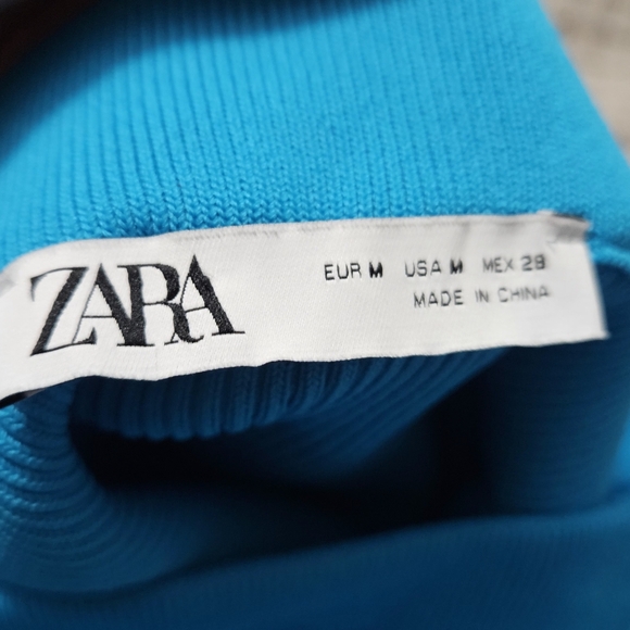ZARA Ribbed Knit High-waist Midi Skirt w/ Elastic Waistband BackVent.Aqua Blue.M - Picture 2 of 16